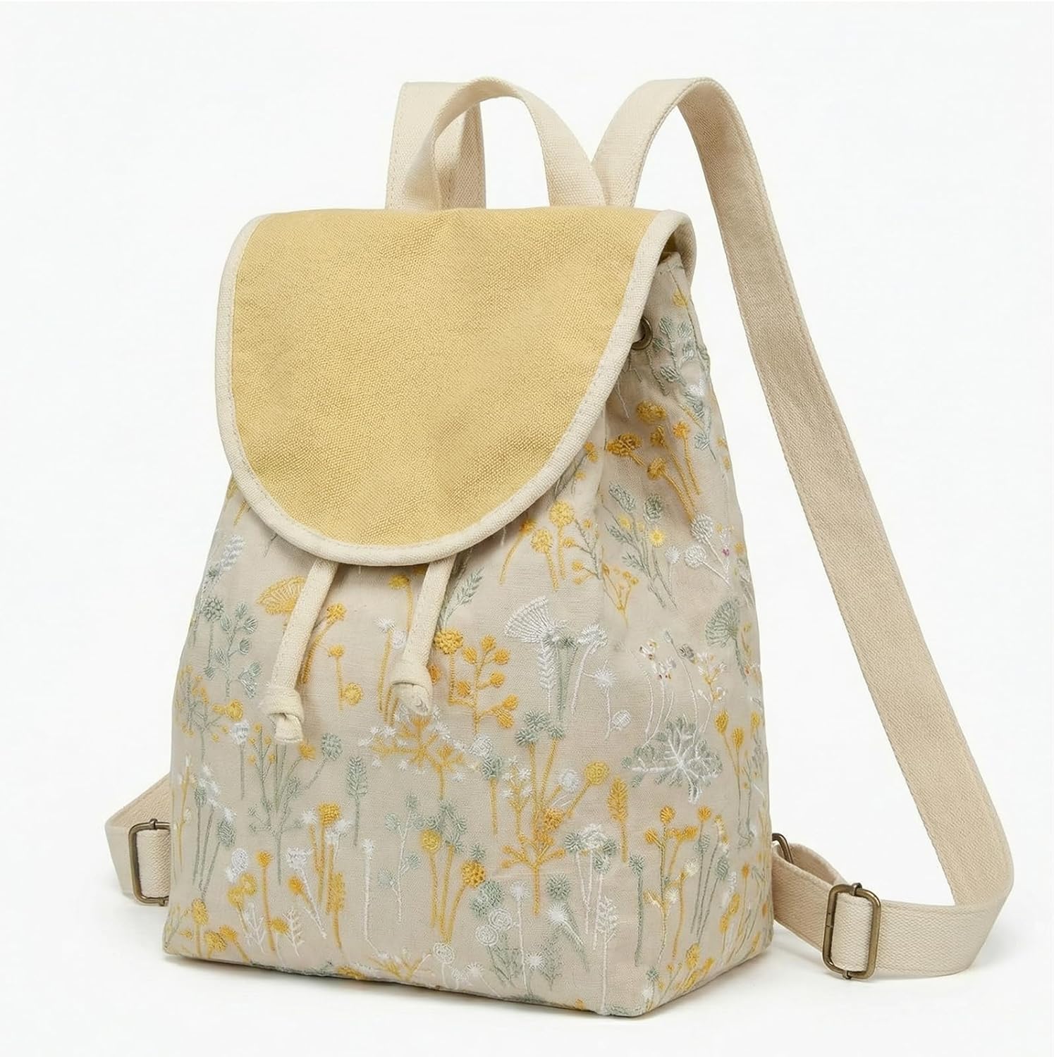 Goodhan Vintage Embroidered Backpack Purses for Women - Boho Shoulder Bag for Travel,Ethnic Floral Mini Back Pack,Lightweight Handbags for Daily Use (Yellow) - Image 7