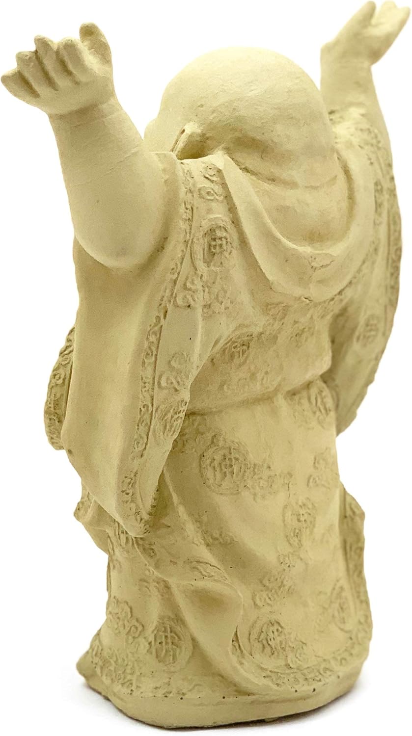 Super Happy Buddha Statue: Solid Durable Stone Statue w/Distressed Texture. Perfect Home Design & Sealed for Outdoor Use. Handcrafted USA. (Old Stone/Beige)