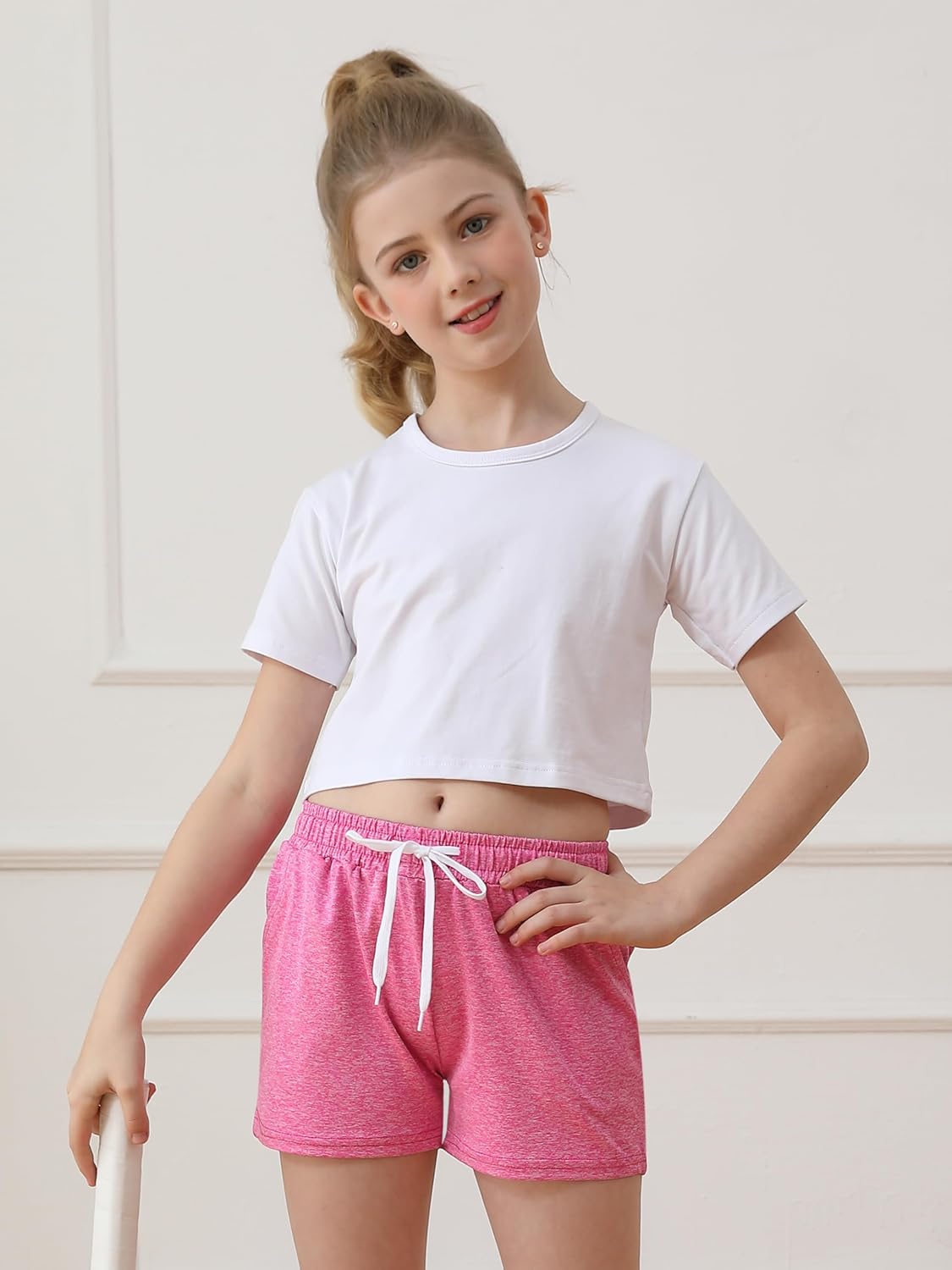 Resinta 5 Packs Youth Girls Athletic Shorts with Drawstring Pockets Girls Soccer Running Shorts for Yoga Workout Dance - Image 2