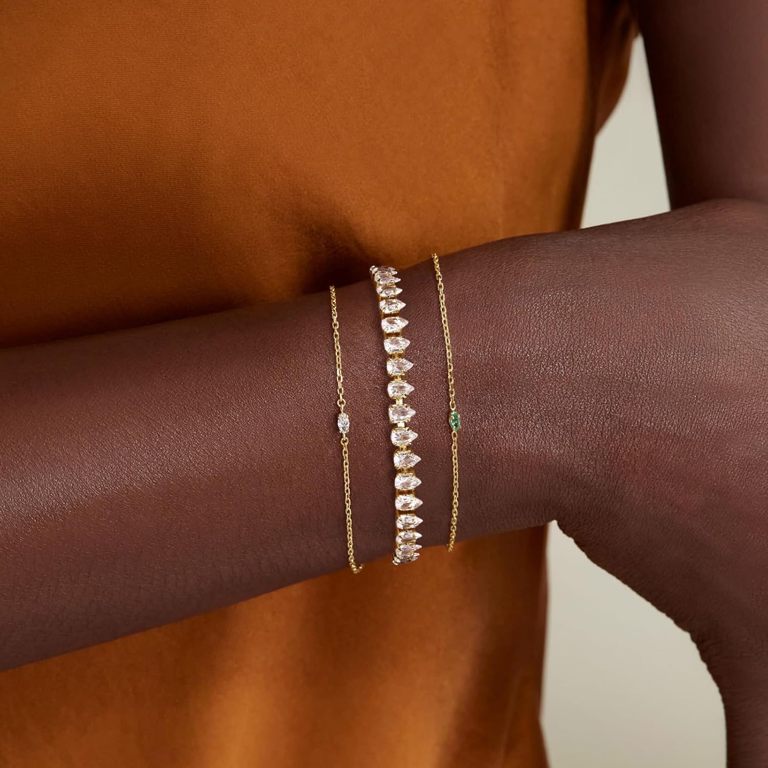 KissYan Tennis Bracelet for Women, 14K Gold Plated Cubic Zirconia Adjustable Slider Bracelets Trendy Jewelry Gift - Image 4