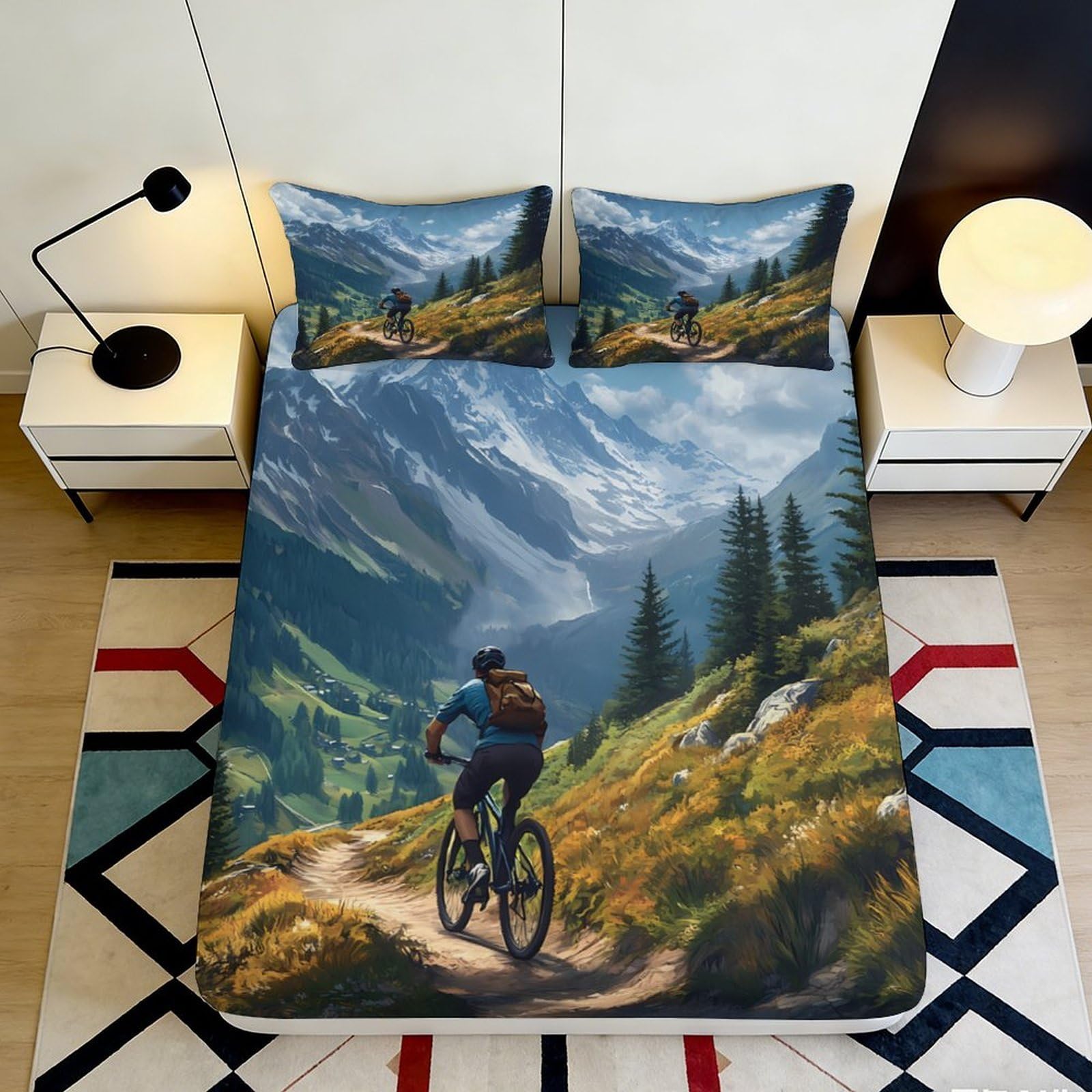 Jqzkxnhpbr Style-6 3D Printed Mountain Cycling Fitted Sheet Microfiber Breathable Forest Trail Bed Cover For Bedroom Dorm Decor 90X200x25cm