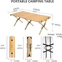 Vista 1 de Trade Best Mesa de picnic baja portátil, plegable para playa con una bolsa de transporte, barbacoa enrollable de madera maciza para exteriores