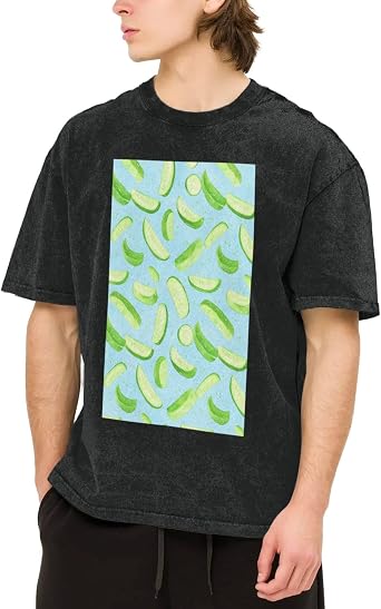 Cute Mushroom & Pine Branch T Shirt Men Vintage Graphic Shirts Casual Washed Tee Top