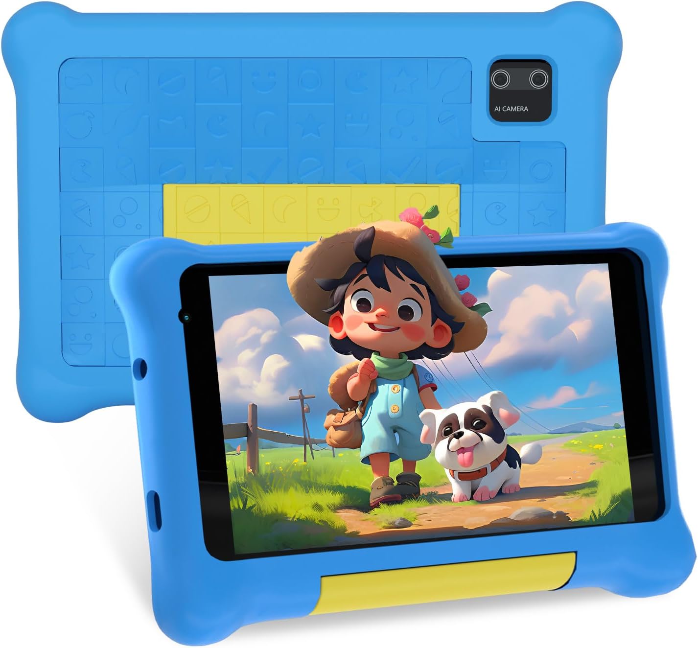 7 Inch Android 13 Kids Tablet, 5GB+32GB(128GB Expandable), 1024x600 HD Screen, 2500mAh, 0.3MP+2MP Dual Camera, WiFi 6, BT5.2, Parental Controls, Tablet for Kids with Shockproof Case (Blue)