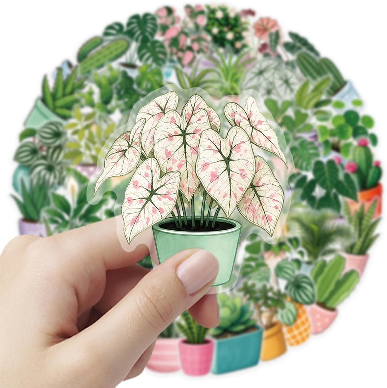 Green Potted Plants Stickers Aesthetic Flora Scrapbook Stickers(50)
