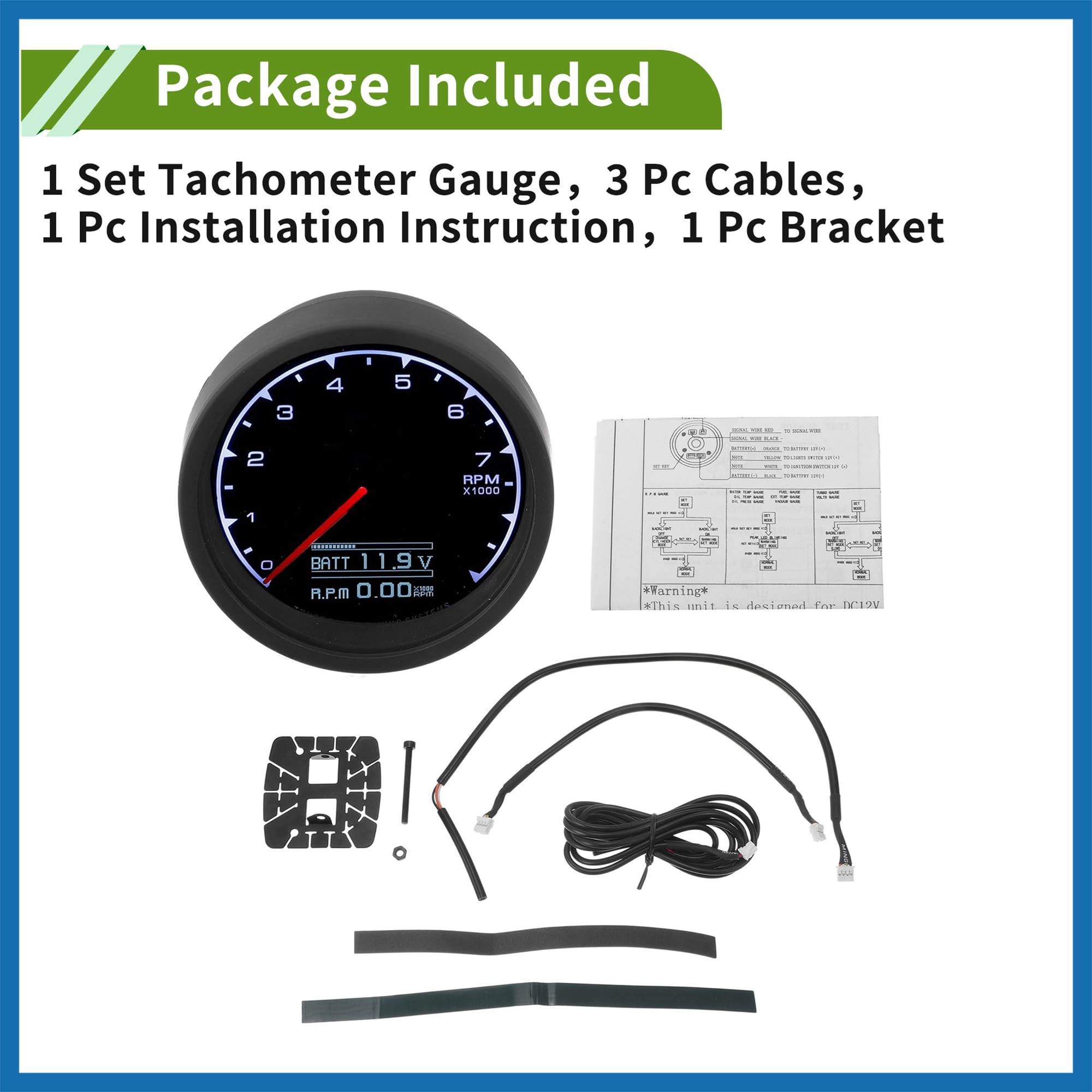 A ABSOPRO 2.5" 60mm Tachometer Gauge Colorful Pointer RPM Tachometer Tach Gauge 0-9000RPM W/Sensor and Bracket Universal Tachometer Car DC 12V Sostituzione dell'articolo