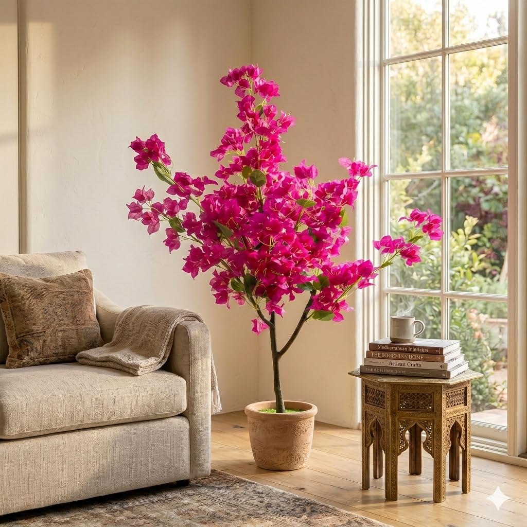 Kayra Decor Artificial Cherry Blossom Plant 4 Feet | Purple Sakura Flowers Big Artificial Plant for Home Decor | Cherry Blossom Tree Artificial | Indoor Decoration Items-image-9
