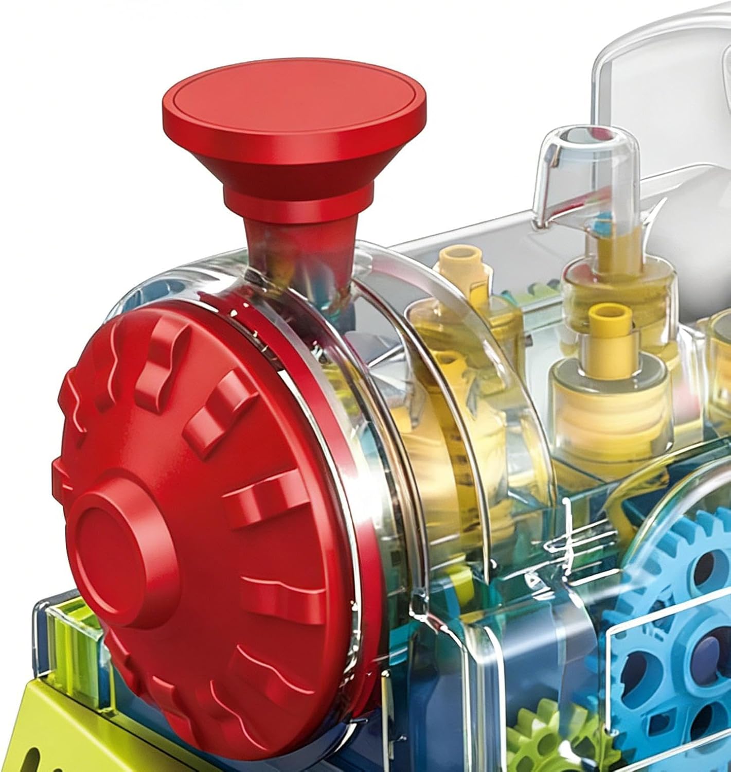 Electric Train Toy, Rotating Gear Vehicle, 6.89x3.94x4.84 Inches Kids Train with Light and Music, Sturdy Polymer Engine, Motion Toy with Transparent Gears, Learning Activity for Kindergarten and Home