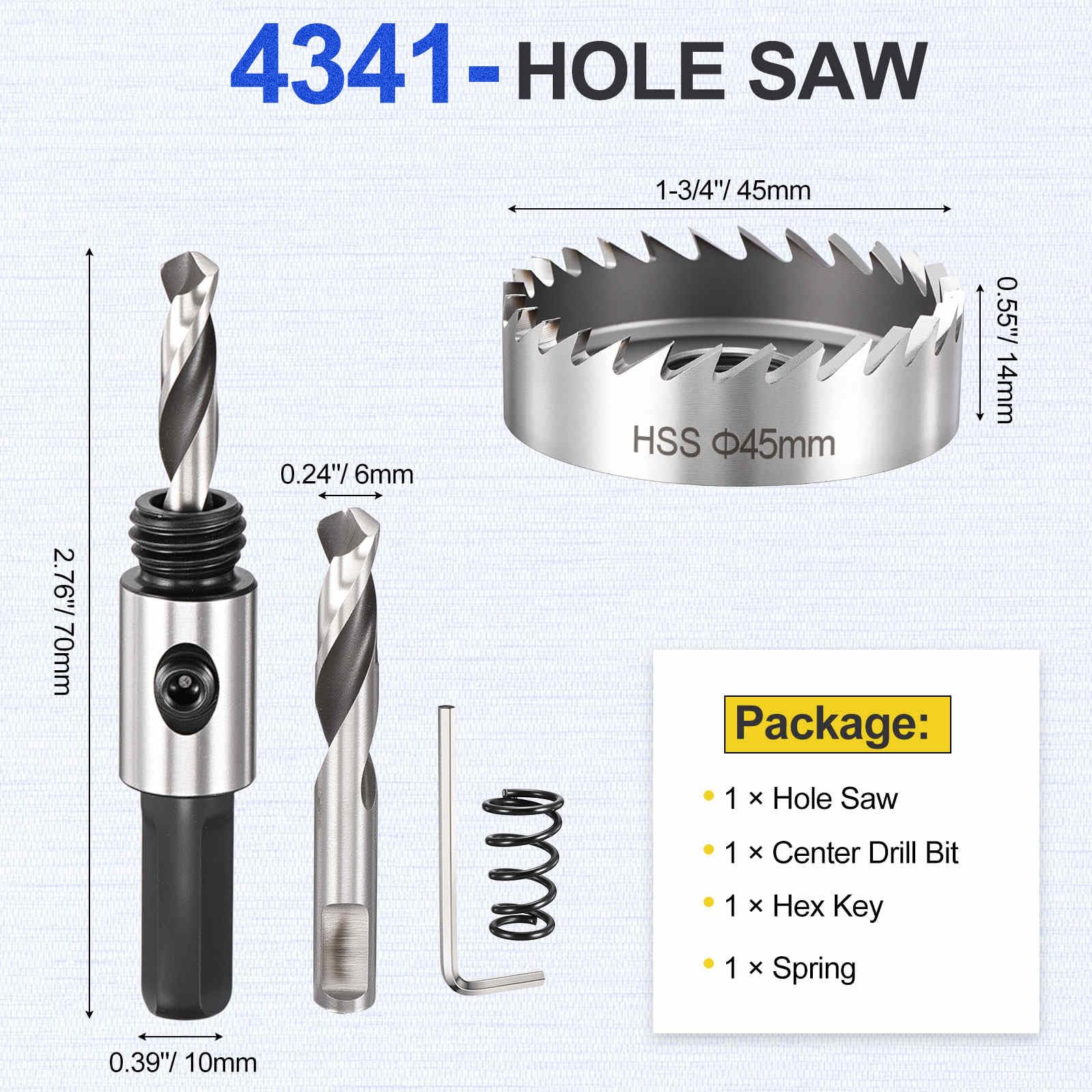 DTGN 1-3/4" Hole Saw 4341 High Speed Steel - 45mm Hole Cutter - Good for Thin Metal/PVC/Acrylic/Plastic/Wood Board - Silver - Image 2