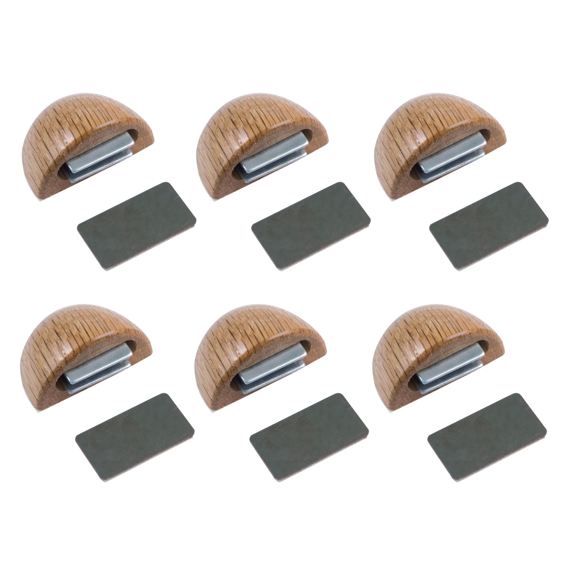 Amig Oak - Pack Of 6 Magnetic Door Stops | Floor Mounting With Adhesive | For Interior Doors | 48 X 25 Mm | Plastic | Color | Easy Installation