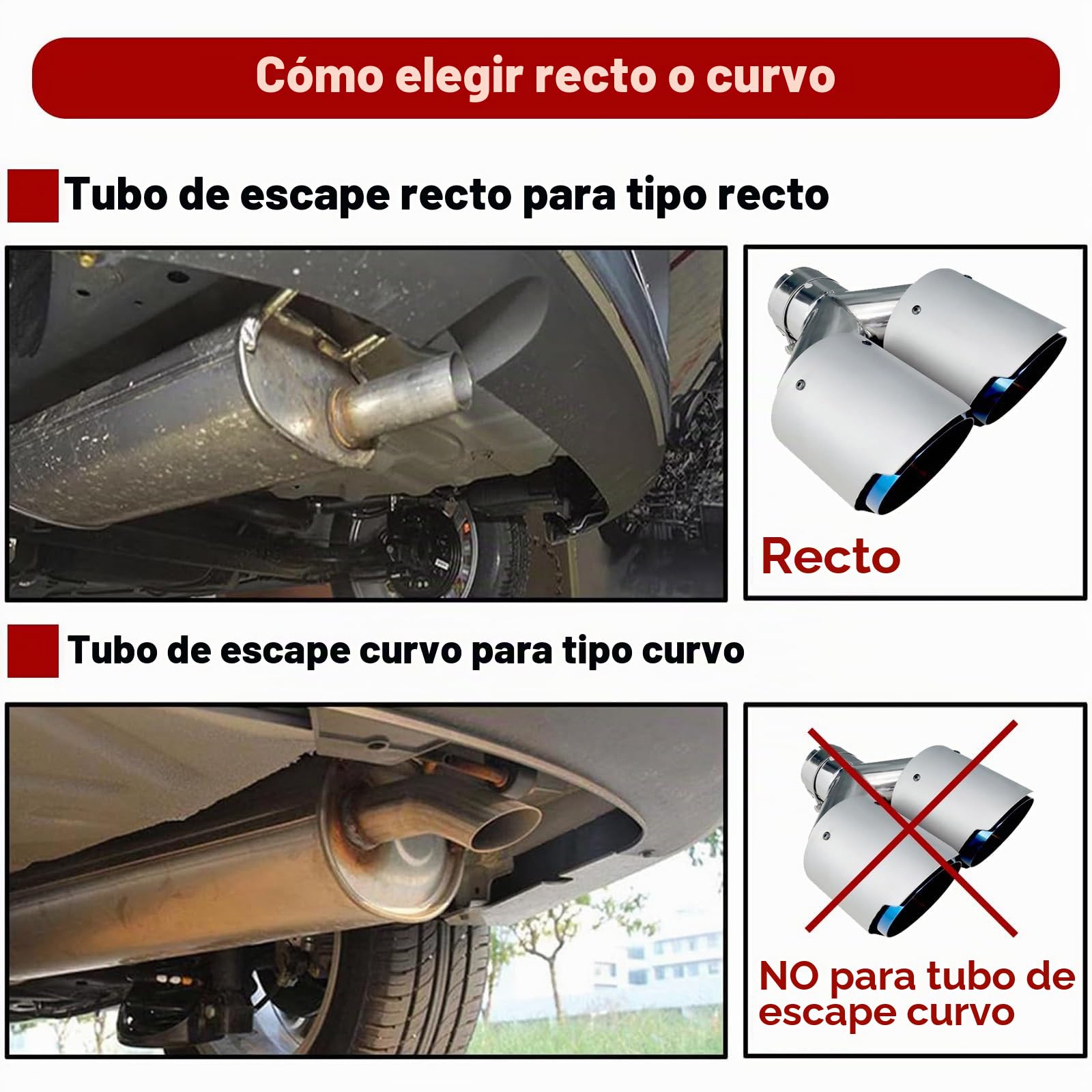 2.25" Tubo de Escape​​ Doble Salida - ​​Punta Cola de Coche​​ de Acero Inoxidable ​​Silenciador​​ Modificado 2.25" a 3.5" Diseño Bicolor (Azul/Plateado) Instalación Bolt-On para Autos