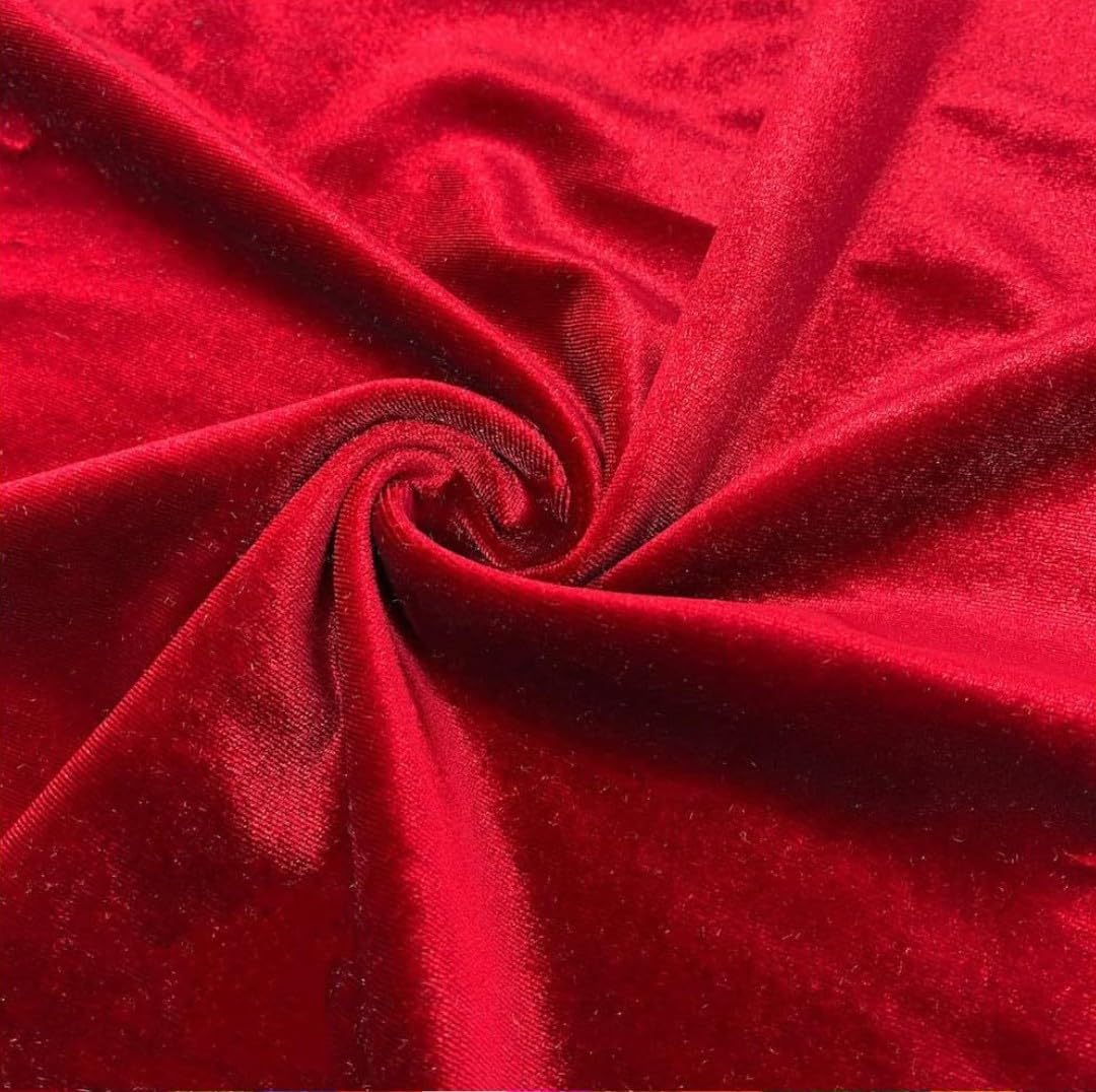VRB DecTM 1 MTR Multi Purpose Velvet Fabric Cloth for Decoration, Trousseau Packing, Party Hall, Bouquet, Gift Packing, Decor, Pooja Room (1 MTR, Red), Solid