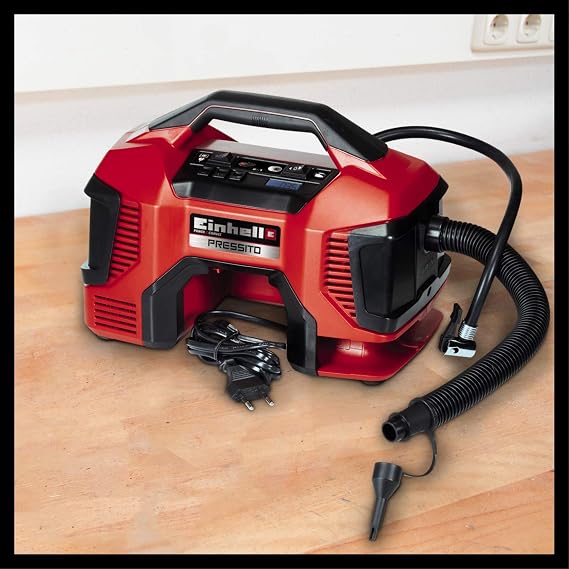 Einhell Pressito Power X-Change Hibrit Kompresör (18 V, Maks. 11 Bar, 31 cm Hortum Uzunluğu, 3-parçalı Adaptör Seti, Akü dahil değildir) - 4020460