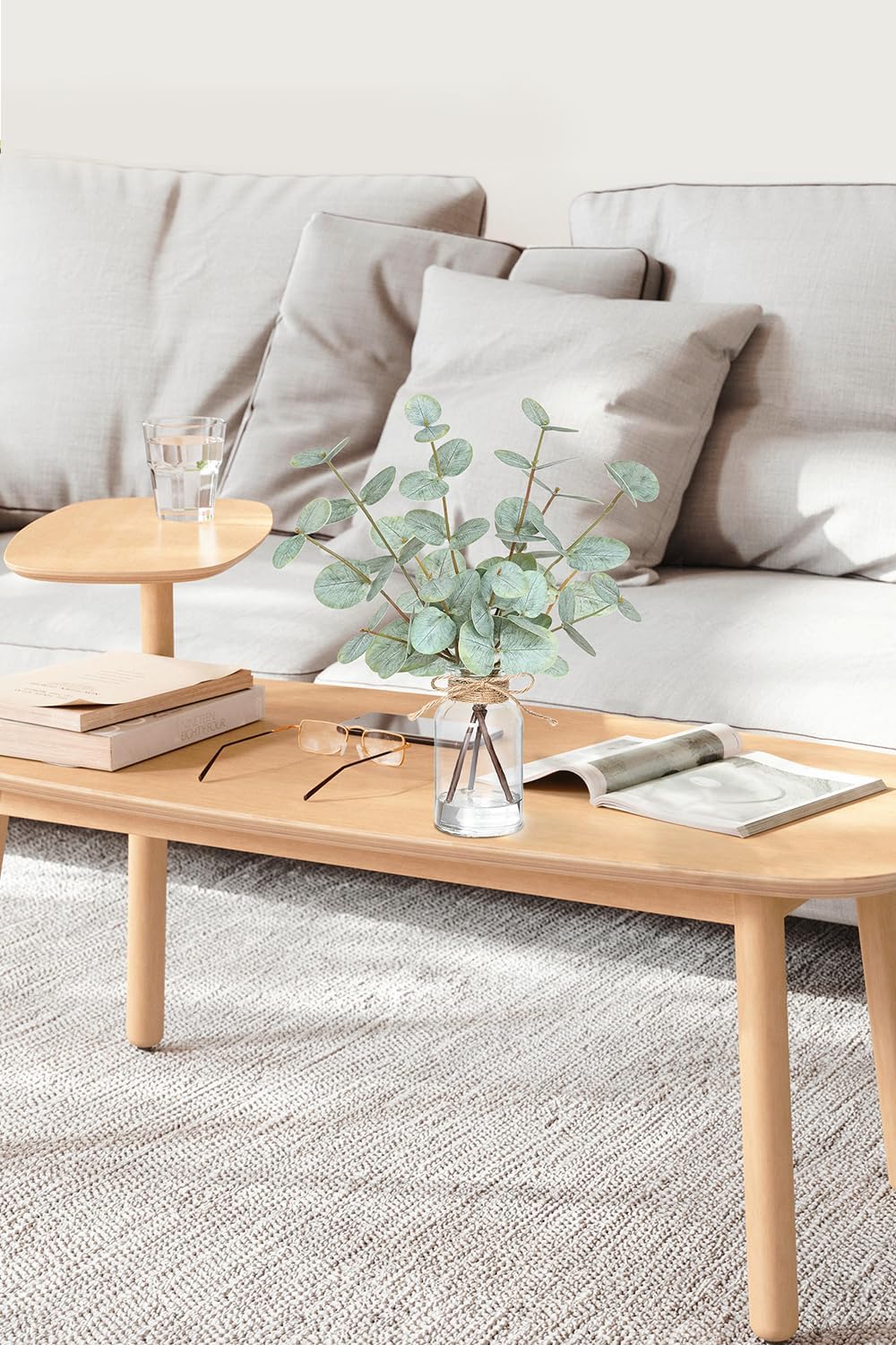 Fake Eucalyptus Stems in Vase with Faux Water,Artificial Plants Eucalyptus Leaves for Shelf Desk Bathroom Farmhouse Room Coffee Table Faux Greenery Plants Decorations (Green) - Image 7