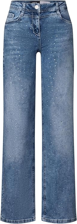 Cecil Glinsterende jeans met brede pijpen voor dames, Light Blue Used Wash, 34W / 30L