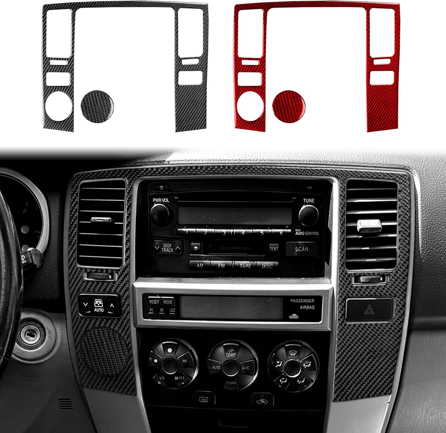 Black Real Carbon Fiber Car Dashboard Central Air Vent Control Frame Trim Sticker Compatible with Toyota 4Runner 4 Runner(N210) 2003 2004 2005 2006 2007 2008 2009 SR5/Sport Edition/Limited