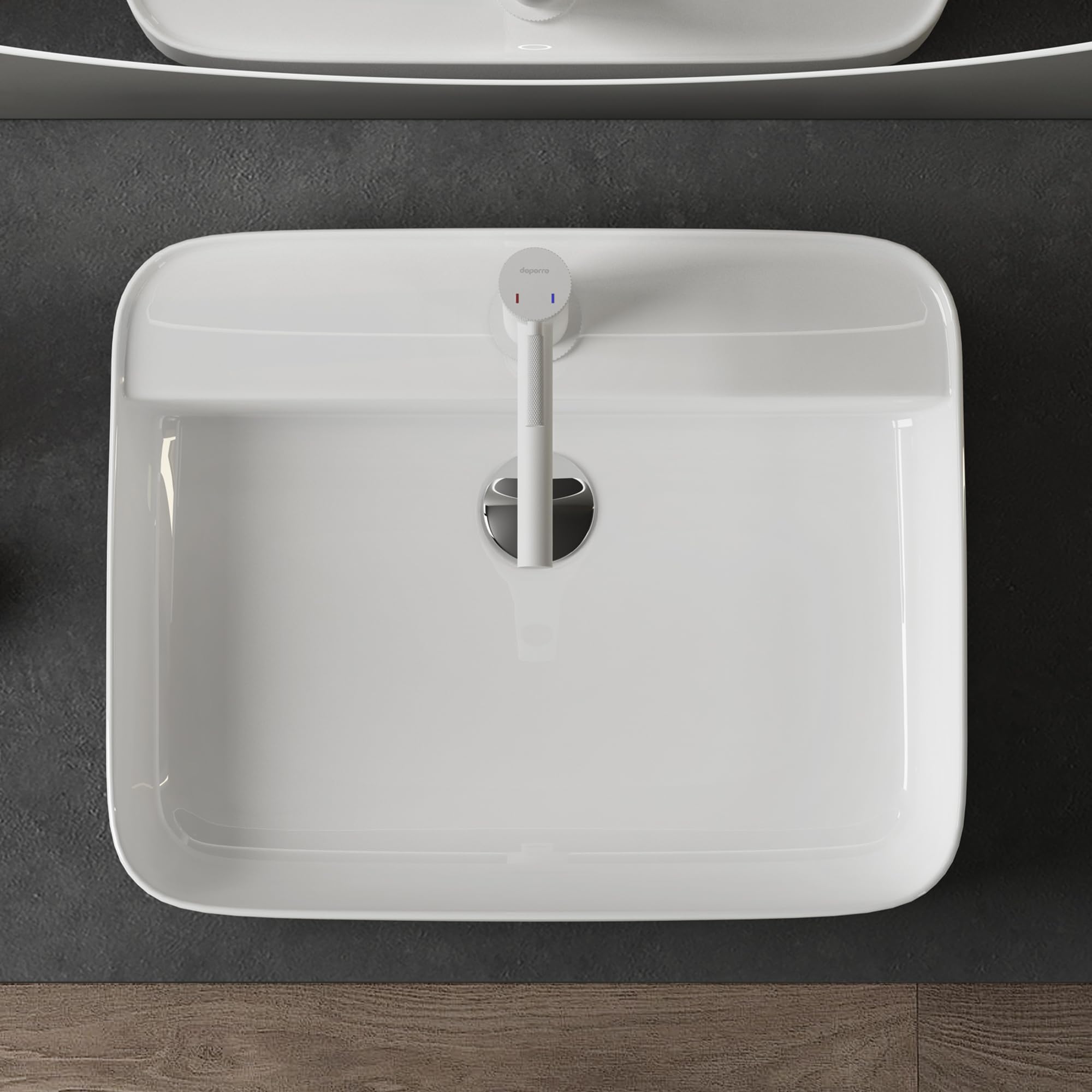 doporro Lavabo da Appoggio 50x40x13,5cm, Lavandino Bagno Brüssel107 in Ceramica con Nano Rivestimenti inclusi, Bianco