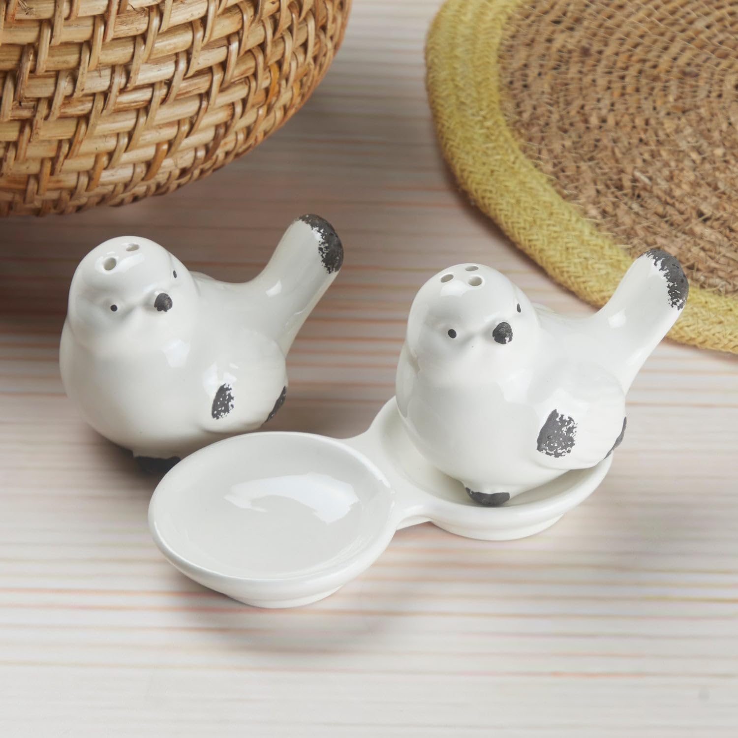 Kookee Ceramic Salt Pepper Set of 2 with Tray | White, Yellow (10663) — Amazon image 3