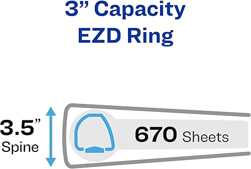 Miniatura 3 de Avery Carpeta resistente de 3 anillas, 3 pulgadas, EZD de un solo toque y anillos inclinados, 1 carpeta blanca y negra (79193, 05600)