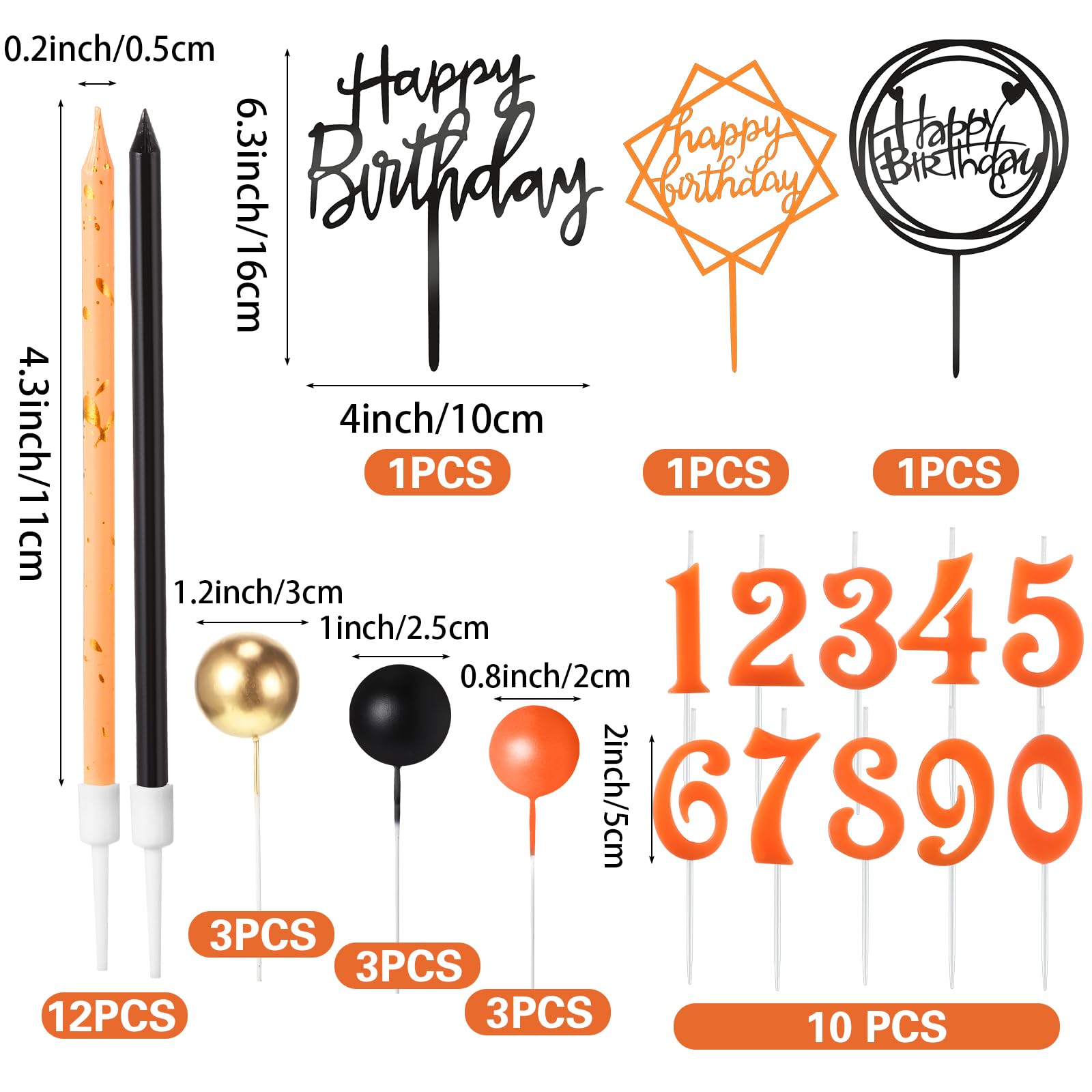 Black Birthday Candles Number 5 Candle With 6pcs Long Birthday Candles For Cake, 5 - View #3