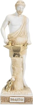 المواد اليونانية الجميلة Hephaestus إله النار ، والأعمال المعدنية وفن النحت نغمة الذهب 9.8 بوصة