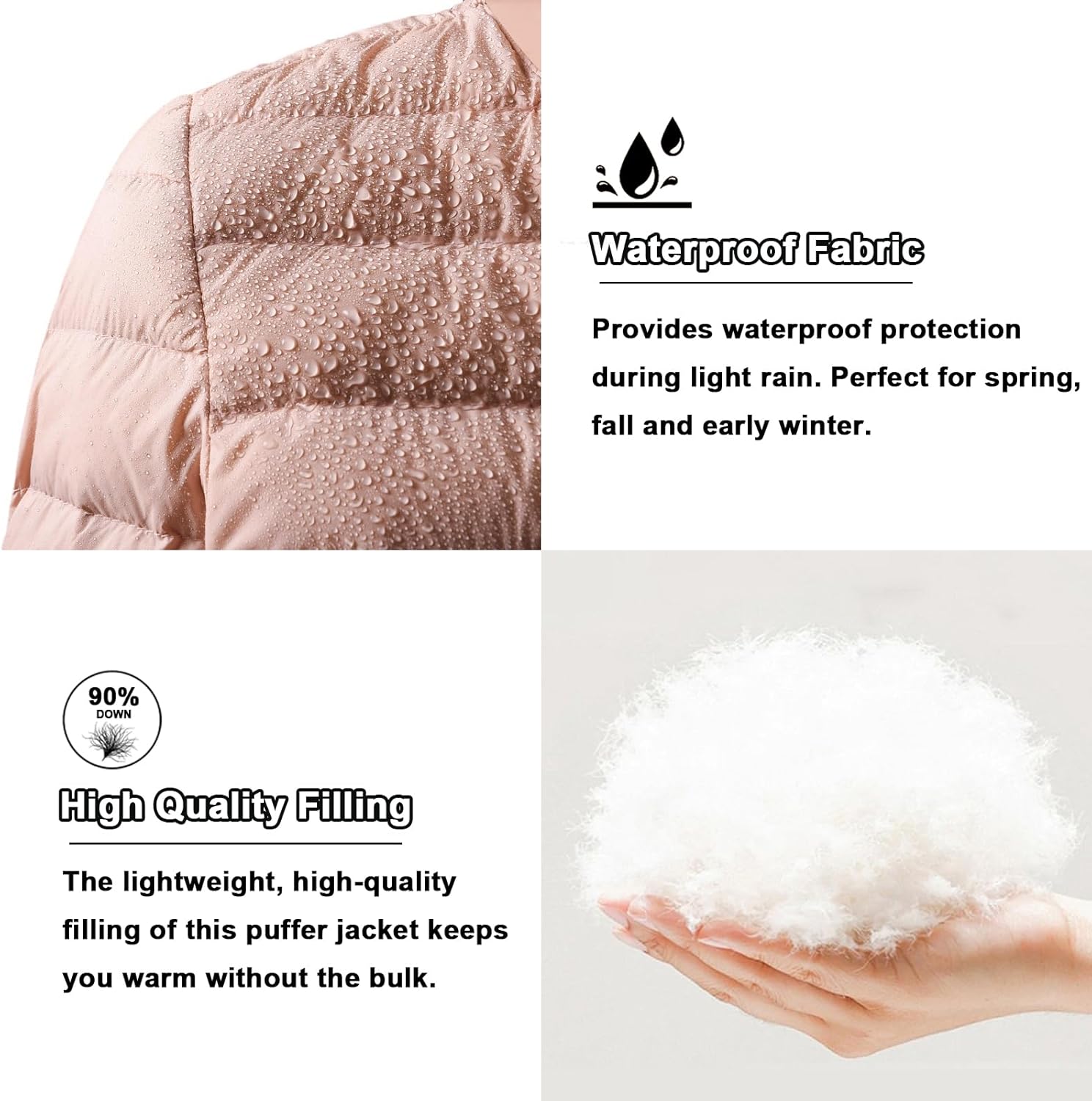 Women's Packable Puffer Jacket Lightweight Down Jacket-Round Neck & V Neck-Fall Winter Warm Puffy Jacket Water-Resistant Quilted Winter Coat(L,Black) - Image 6