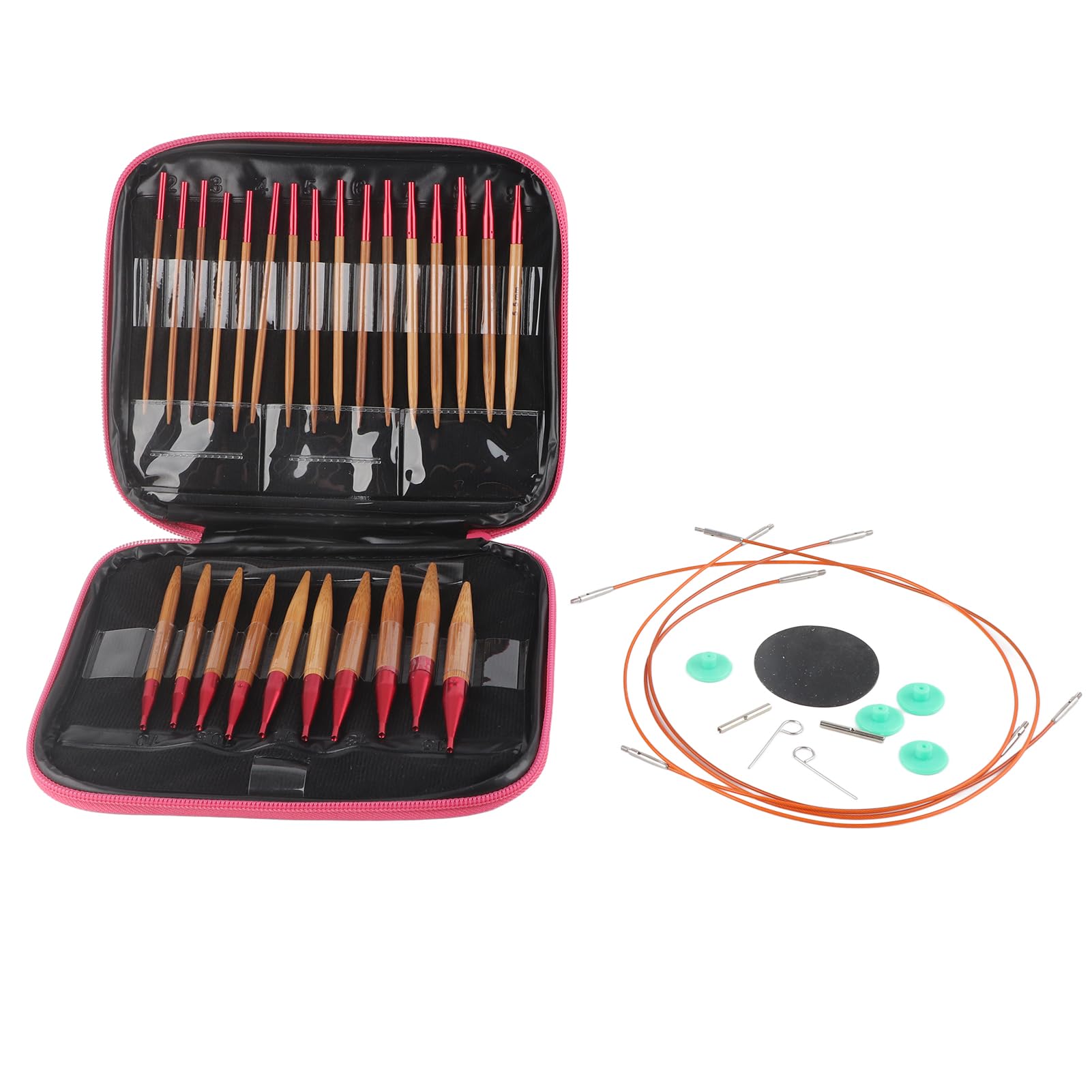 Rundstricknadeln aus Holz, Nadel 20×18×3, Austauschbares Nadelset aus Karbonisiertem Bambus, Set aus Rundstricknadeln aus Aluminium