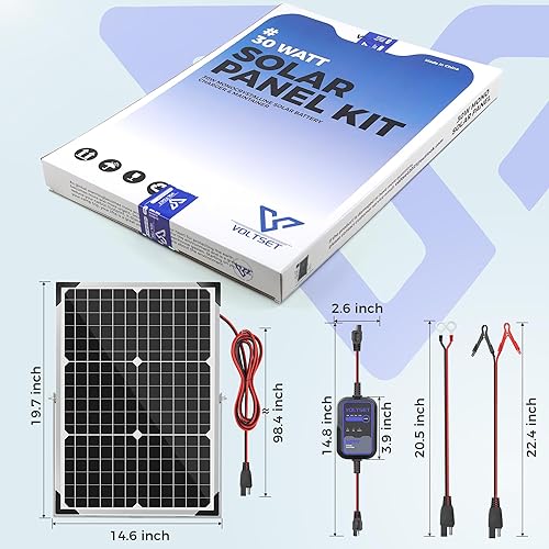 Miniatura 6 de Voltset Kit de panel solar de 30 W 12 V con controlador MPPT, cargador de batería solar, panel solar impermeable con soporte de montaje ajustable
