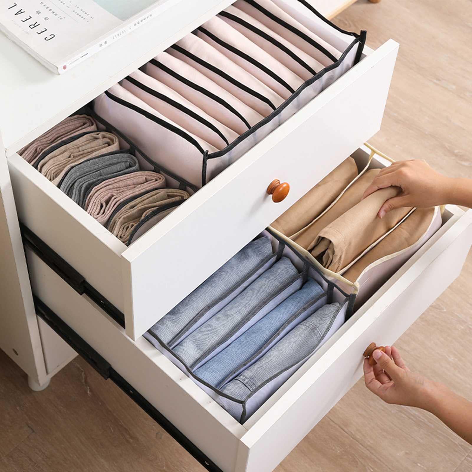 Organizador de Ropa de Closet de 8 Piezas, Organizador de Compartimiento de Jeans, Organizador de cajón Plegable for Camisas, Camisetas, Almacenamiento de Pantalones (Grande/pequeño)