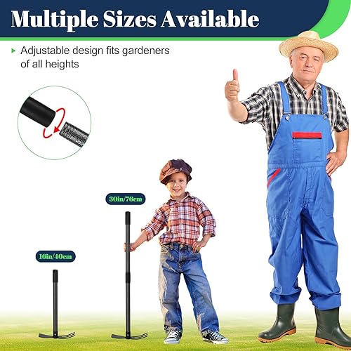 Miniatura 5 de Herramienta multiusos de azada de jardín, resistente ajustable (16 a 30 pulgadas) con mango ergonómico, acero recubierto antioxidante, para
