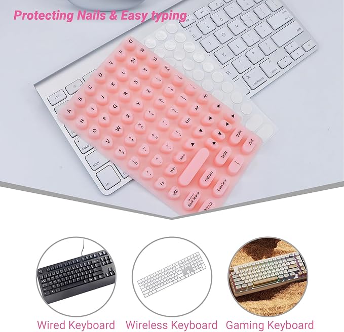 Protector de Teclado Antiestático de Silicona en Forma de Corazón con Letras Elevadas para Uñas Largas - 70 Piezas miniatura 7