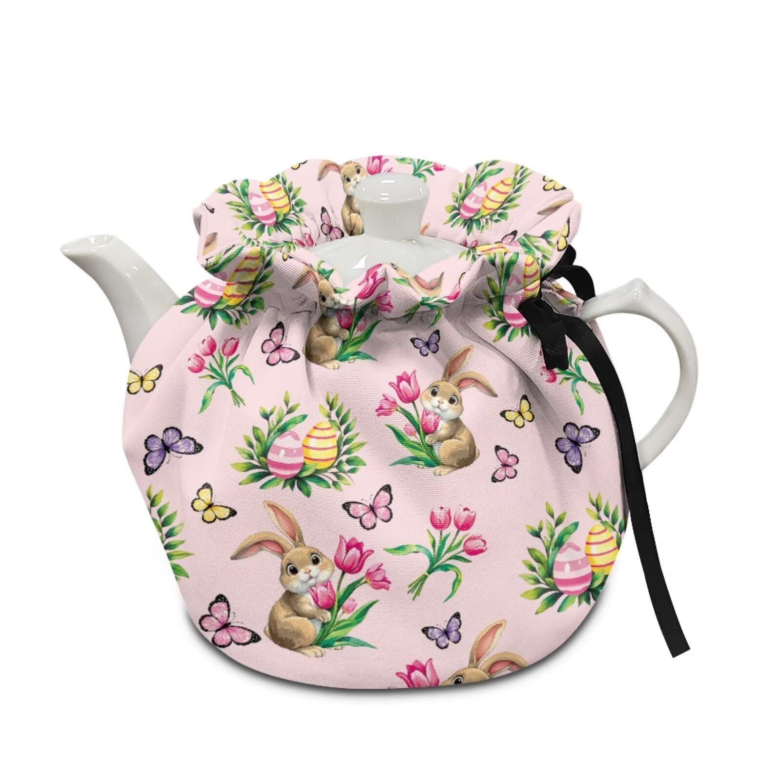 Rabbit Flowers Tea Cosy for Teapots Stain Resistant Heat Preservation Teapot Dust Cover Creative Kitchen Tea Pot Cover Keep Warm Halloween Decor for Home Kitchen Table