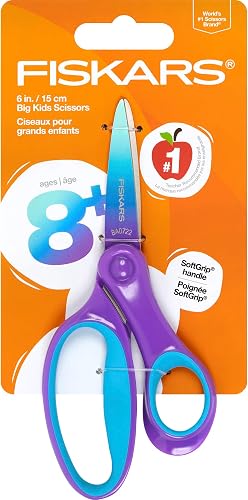 Fiskars Softgrip 6" Big Kids Scissors, For Ages 8+, For School or Crafting, Ombre, Turquoise-Purple