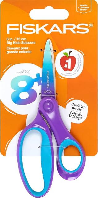 Fiskars Softgrip 6" Big Kids Scissors, For Ages 8+, For School or Crafting, Ombre, Turquoise-Purple