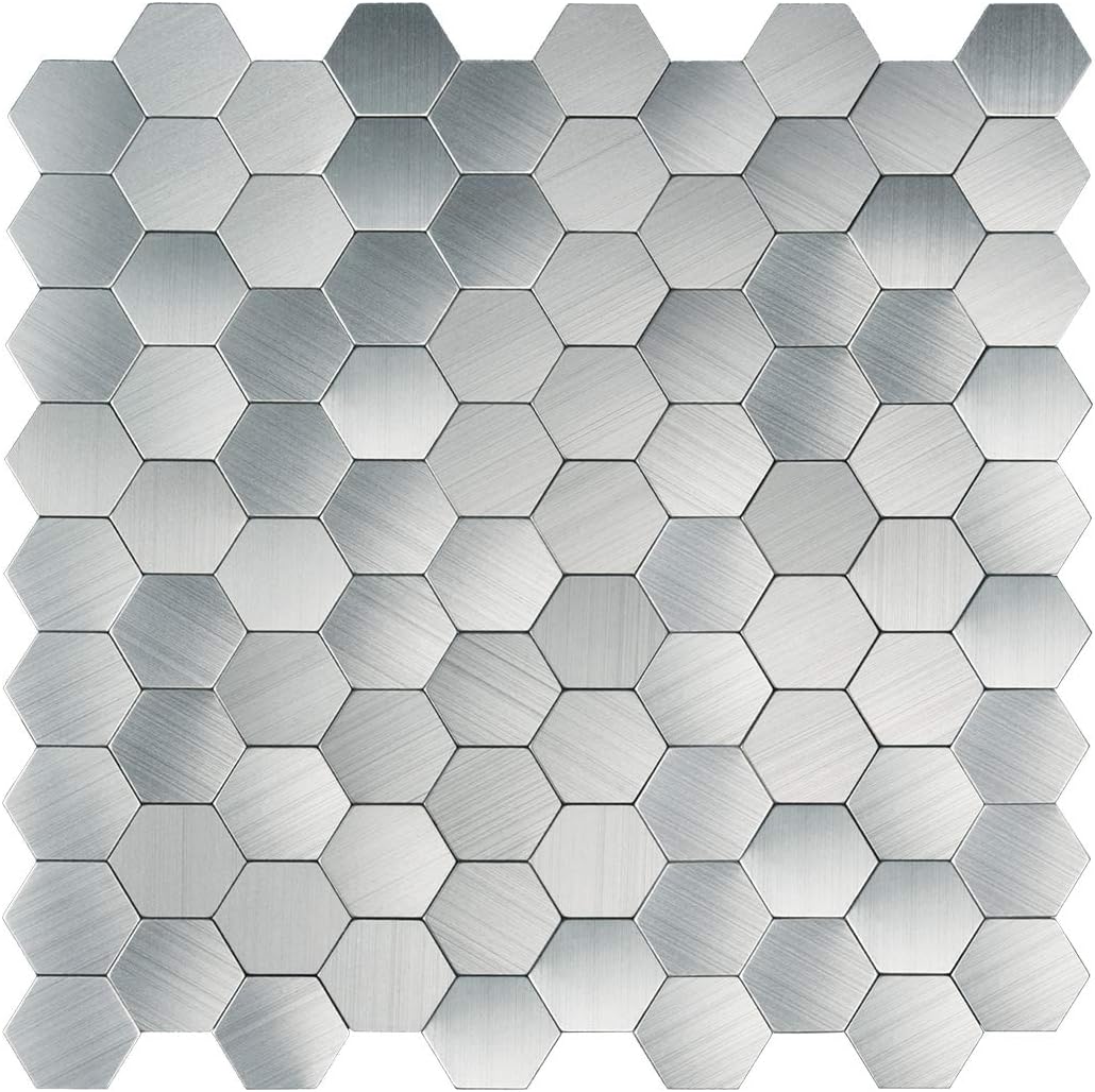 Art3d Peel and Stick On Metal Steel Backsplashes, 10Piece Brush Metal