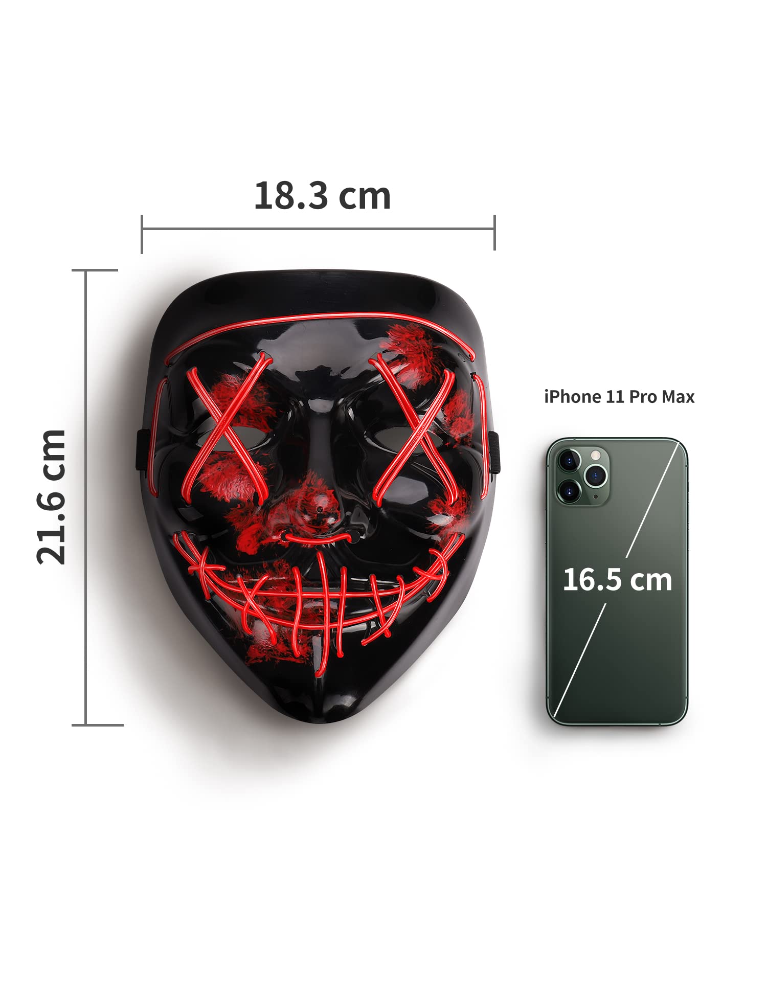 AnanBros - Maschera per Halloween, con luci a LED, maschera, per Halloween, 3 modalità di illuminazione, per cosplay e feste
