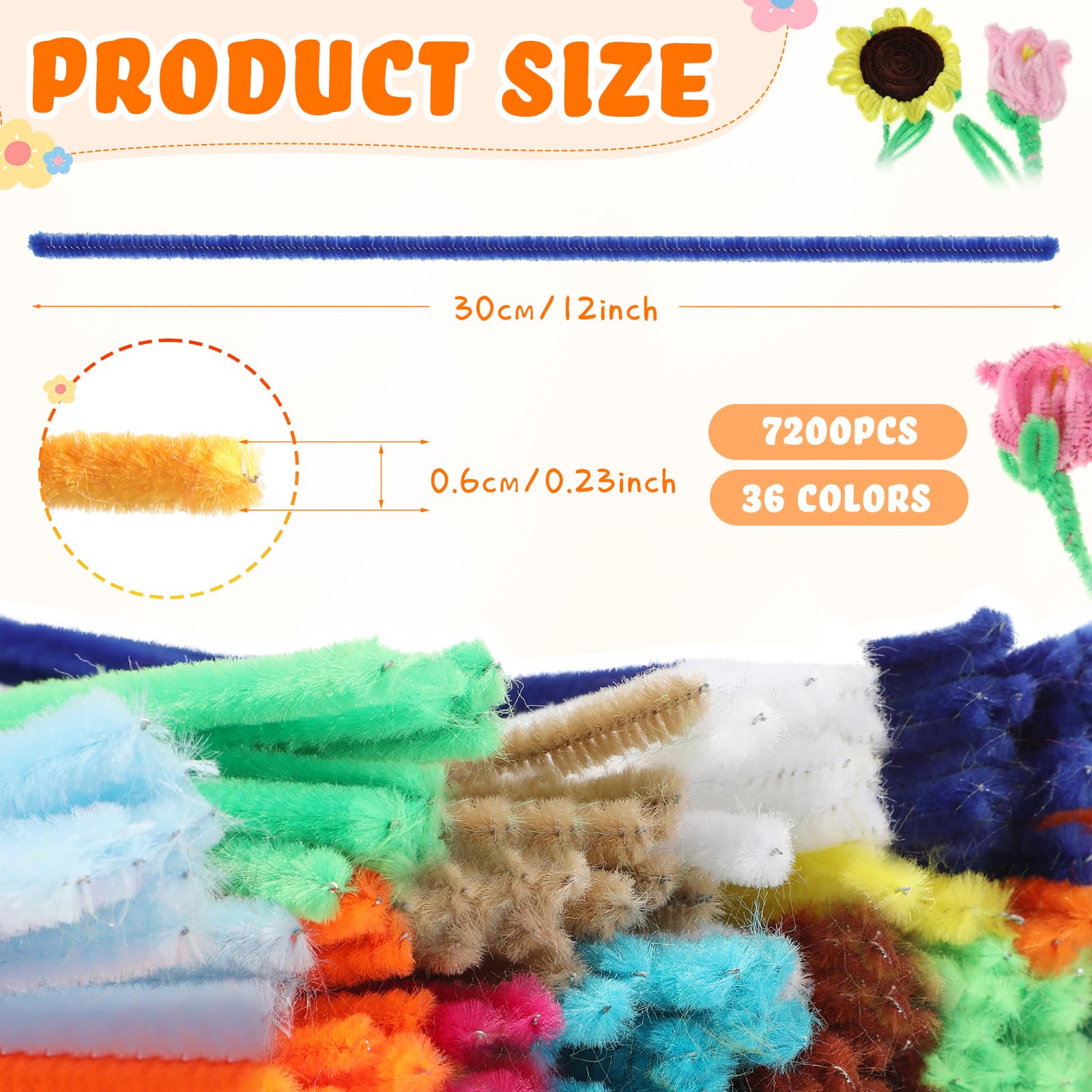 Yunsailing 7200 Pcs Pipe Cleaners 6 mm x 12 Inch Chenille Stems Pipe Cleaners Craft Supplies Art Supplies for Kids Adults DIY Creative Decorations Creative DIY Projects Decorations