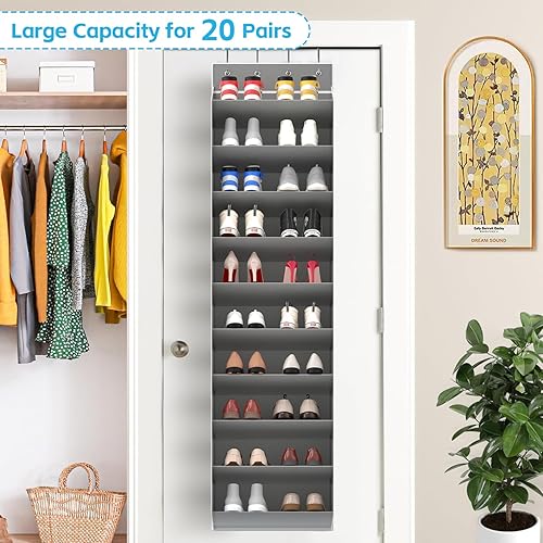 Miniatura 3 de REGELETO Organizador de zapatos de gran tamaño de 10 niveles para colocar sobre la puerta, zapatero colgante para puerta con bolsillos profundos, se
