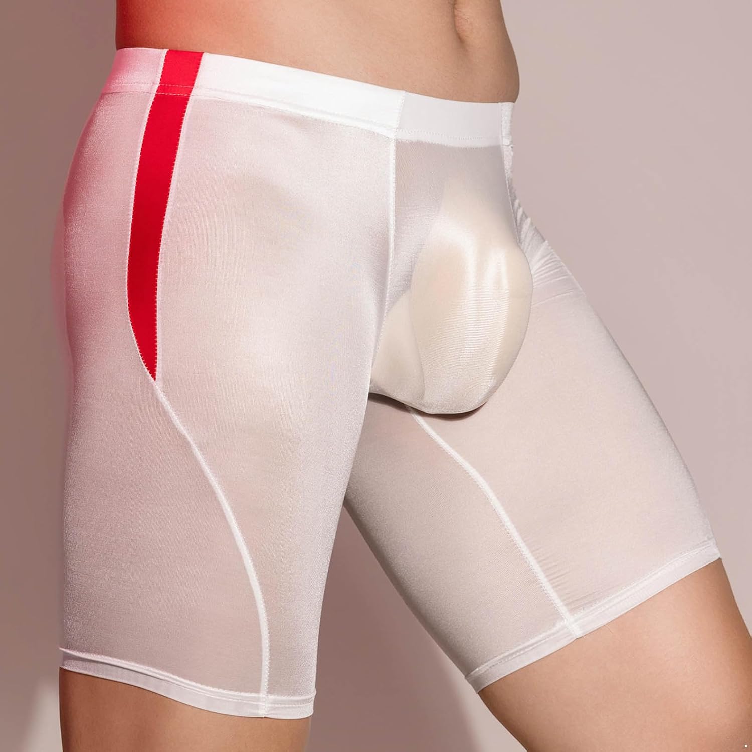 Men's High Elastic Shiny Glossy Short Leggings Low Rise Bulge Pouch Boxer Shorts Underwear