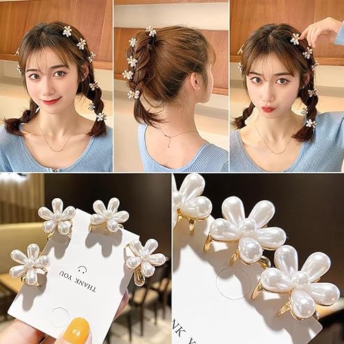 Miniatura 3 de 10 pinzas pequeñas de perlas para el cabello para mujeres y niñas, diseño de garra de flor de perla, accesorios decorativos para el cabello con