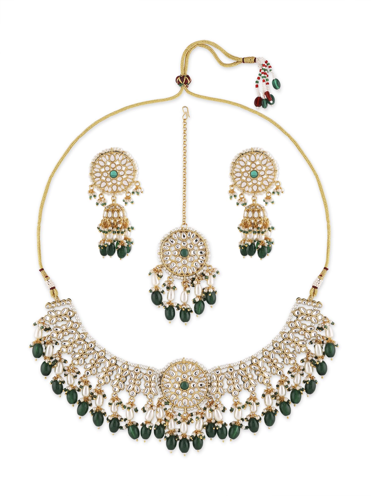 ZAVERI PEARLS Green Kundan Artificial Stones & Beads Choker Necklace Earring & Maangtikka Set For Women-ZPFK16939 (B0CN1CCQCX) Amazon Price History, Amazon Price Tracker