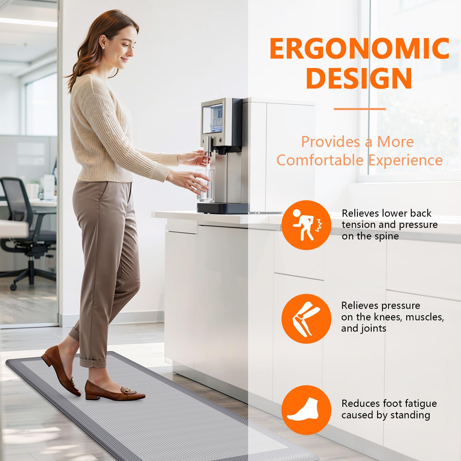 Kitchen Mats, 2PCS Kitchen Rugs for Floor, Cushioned Anti-Fatigue Mats for Kitchen Floor, Non-Slip Standing Desk Mat for Sink, Home, Laundry & Office, 17.3"x30"+17.3"x47" (Grey)