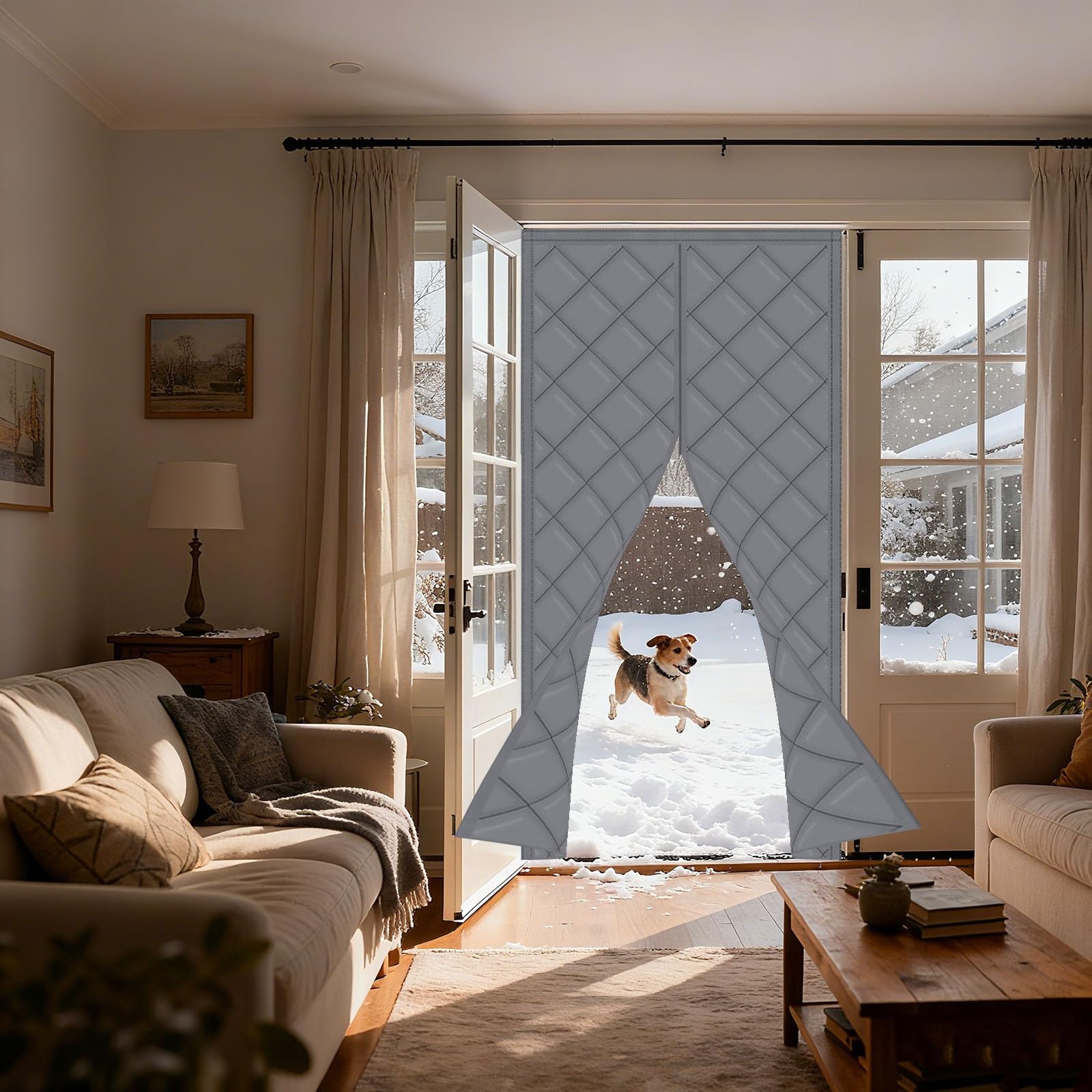 Rideau de porte magnétique haut de gamme gris isolant et auto-absorbant