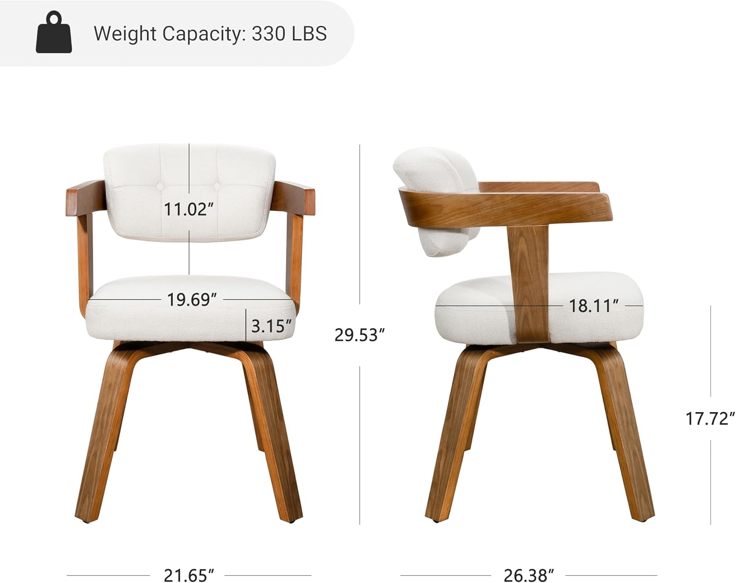 Zouron Wooden Desk Chair, Mid Century Modern Office Chair No Wheels, Upholstered Accent Armchair with Wood Legs for Living Room, 1 Pcs, Off White