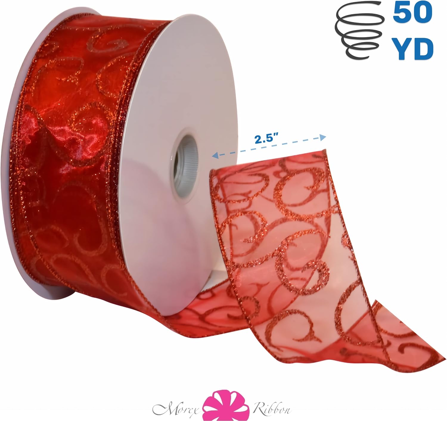 Morex Ribbon 7416.60/50-709 Swirl 2.5" X 50 YD Nylon Sheer Curling Wired Glitter Ribbon, Red - Image 3