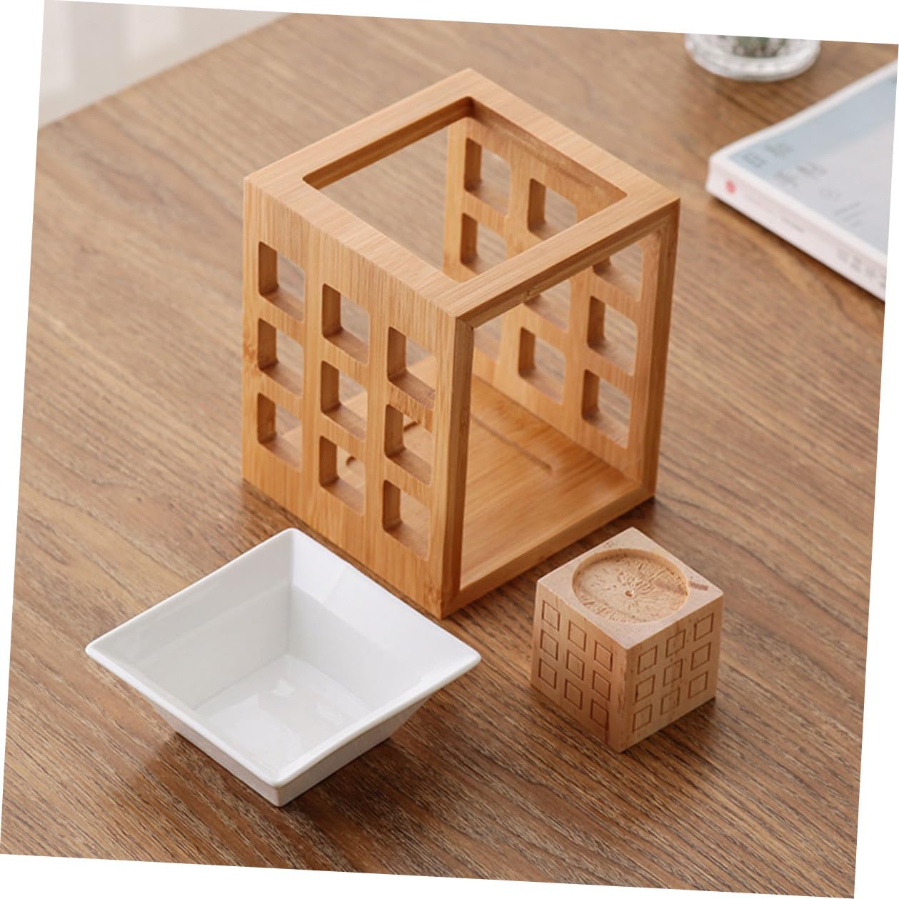 Alipis Quemador de Aroma de Madera y Cerámica para Aceite Esencial Capacidad de 150ml, Difusor de Cera para Sala y Dormitorio, Diseño Elegante y Funcional