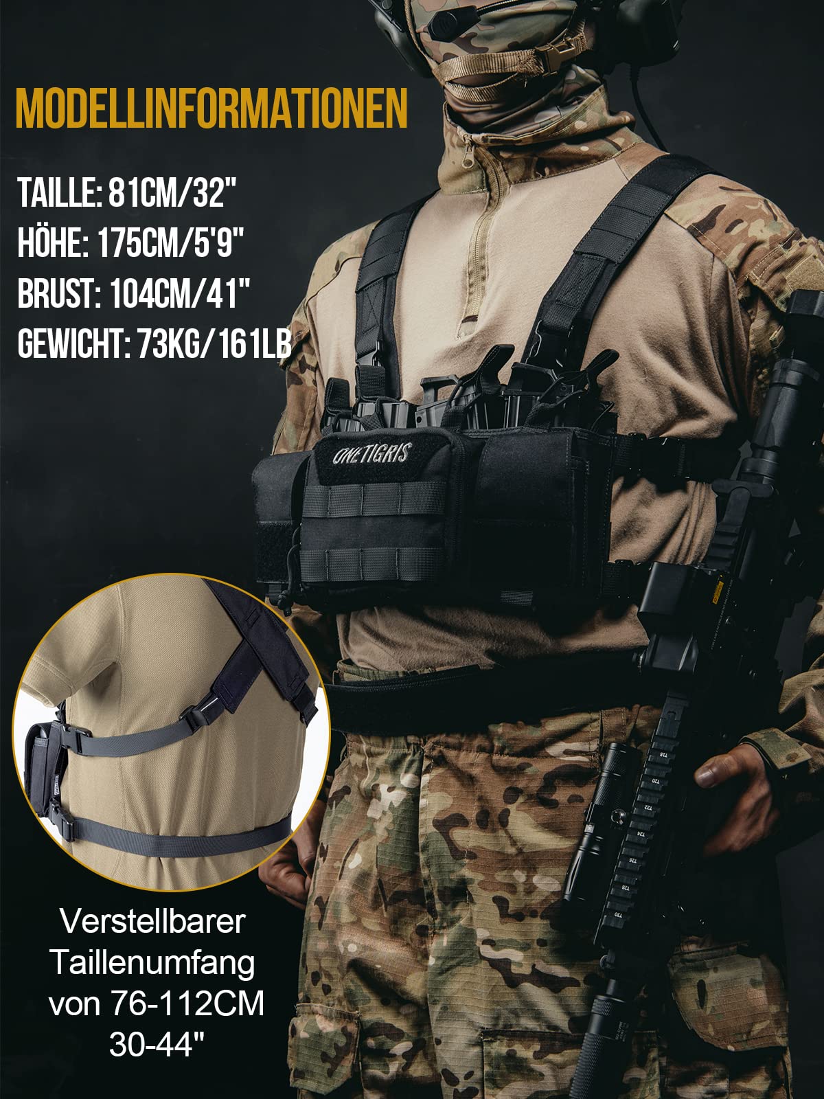 OneTigris Chest Rig MOLLE, Gilet Tactique Réglable pour Airsoft, Jeux CS, et Chasse Militaire