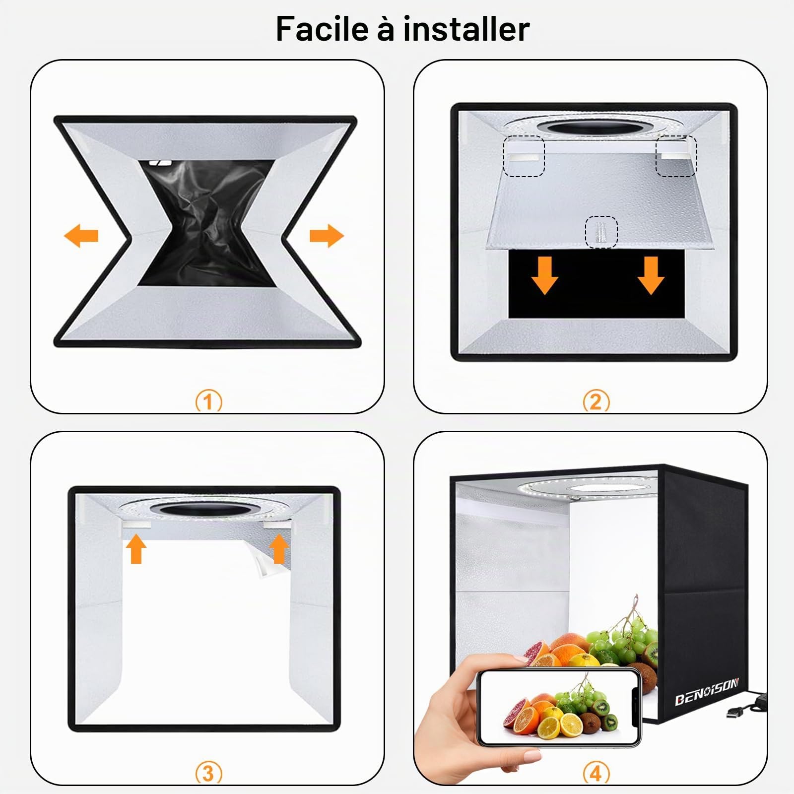 Studio Photo Portable 40cm Boîte à Lumière Lightbox avec 120pcs LED Éclairage & 6 PVC Fond pour Photographie Produit Bijoux/Cosmétique/Nourriture