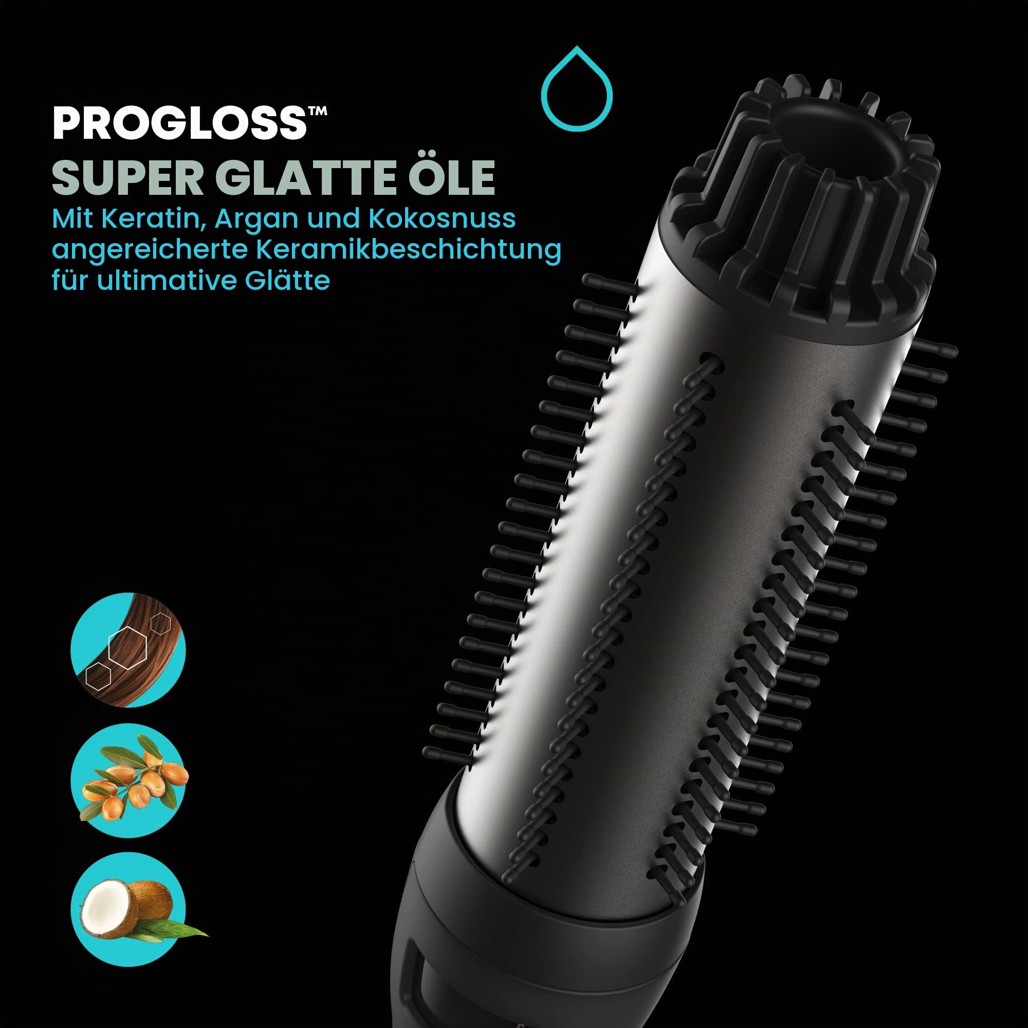 Revamp Progloss Perfect Finish Lockenstab & Wellenbürste + 4 Professionelle Haarklammern - Für Locken, Wellen und Volumen - Mit Progloss Ölen aus Keratin, Kokosnuss & Argan angereichert
