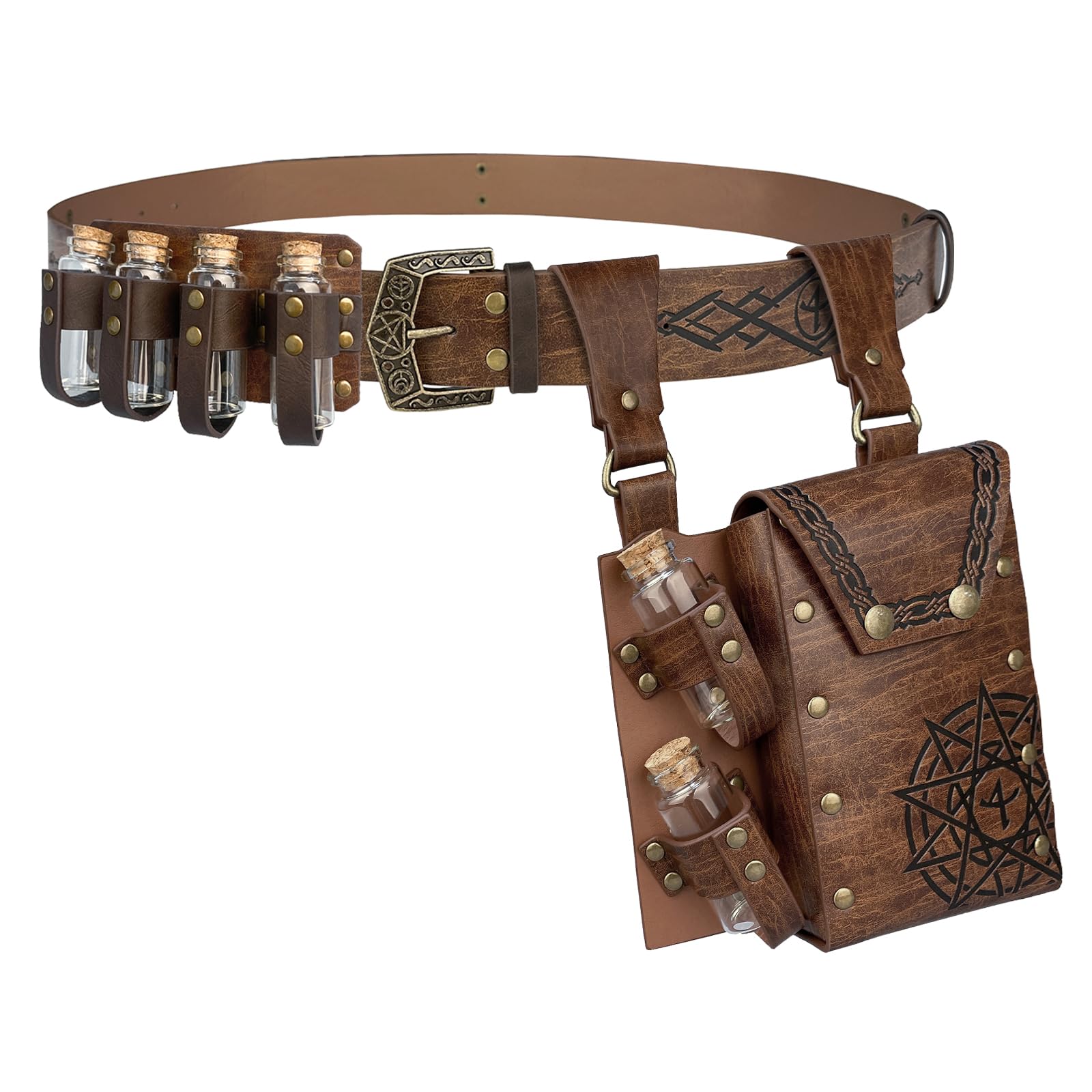 EpicCos Medieval Alchemy Belt Waist Pack Combo with Multiple Potion Bottles, Viking Rivet Belt Side Pouch for Cosplay